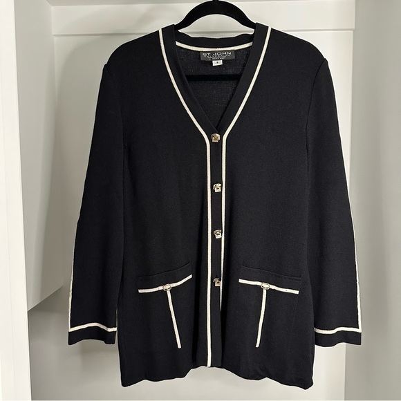 St. John Sweaters - St John Collection Santana Wool Knit Black Gold Cardigan Sweater SZ US 10 M